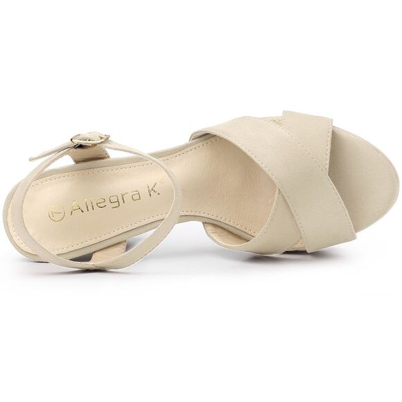 Women's Platform Chunky Heel Ankle Strap Sandals Beige - Picture 4 of 6